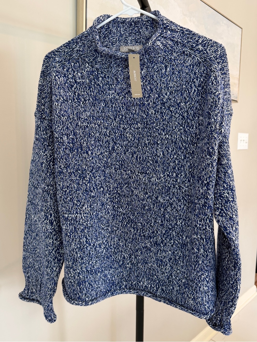 NWT J. Crew Roll Neck Navy and White Marled Pullover Sweater S